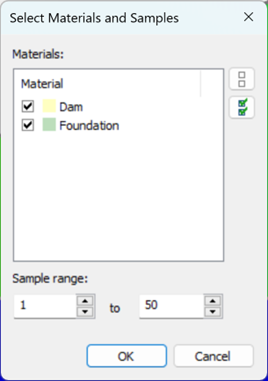 Select materials and samples dialog