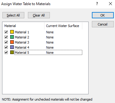 assign water table to materials dialog