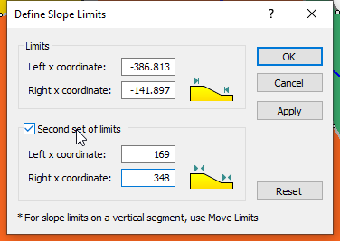 define slope limits dialog