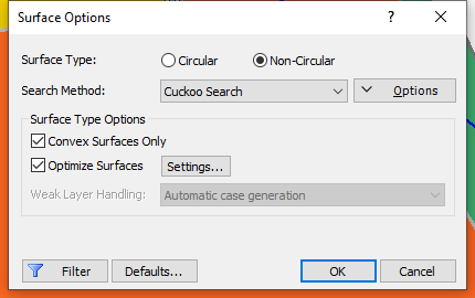 surface options dialog