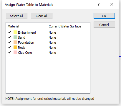 assign water table to materials dialog