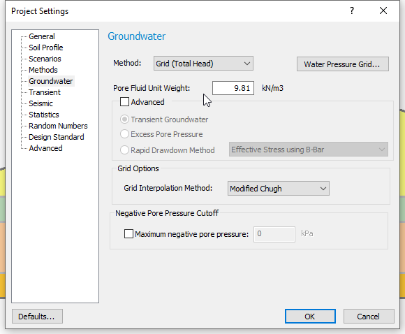 project settings groundwater