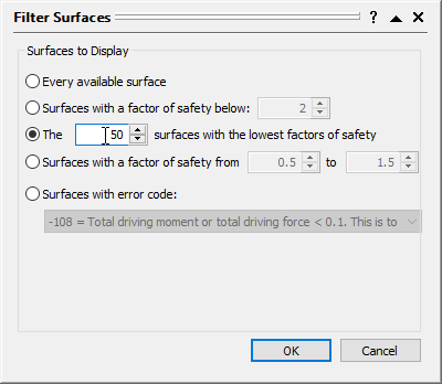 Filter surfaces dialog