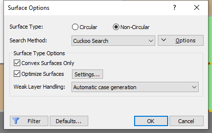 Surface options dialog