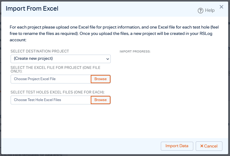 Import from Excel dialog