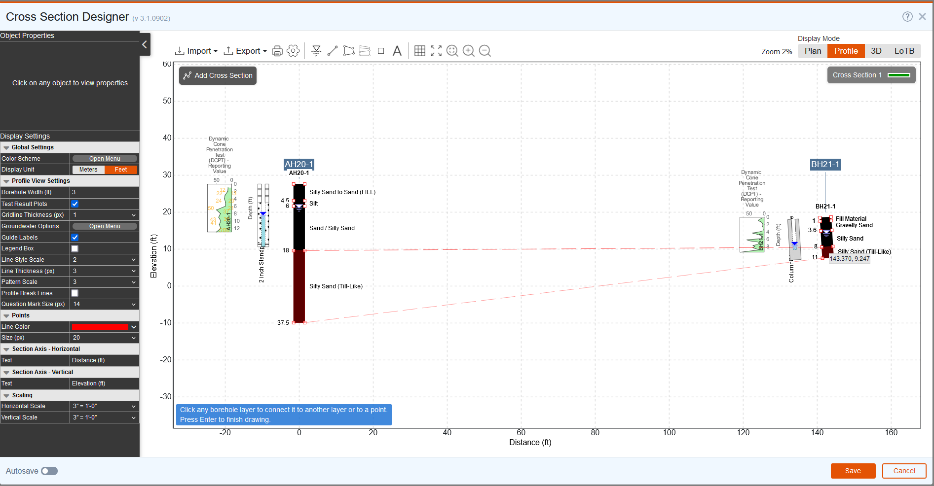 Cross section designer - Select Silty Sand (Till-Like)