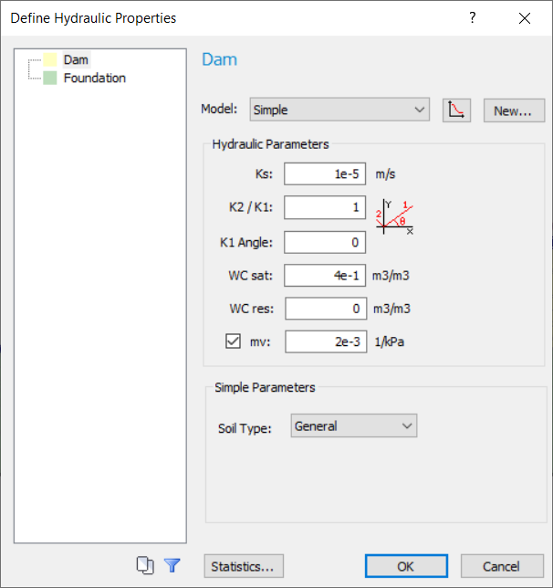 define hydraulic properties dialog