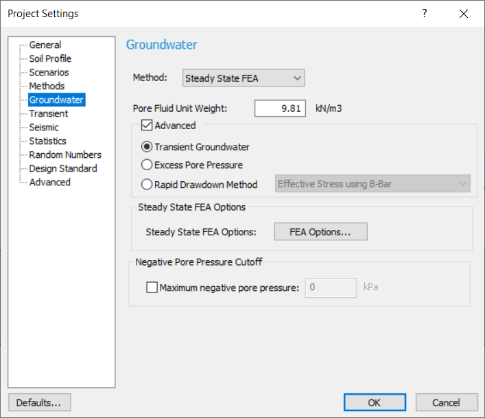 Project settings groundwater tab