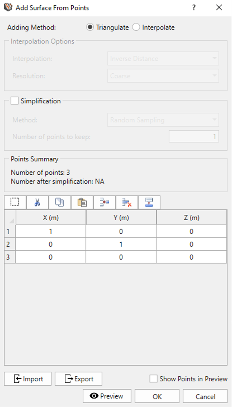 Add Surface from Points Dialog