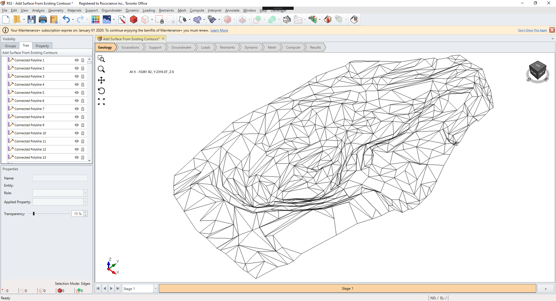 Add Surface From Existing Contours Geometry Model View