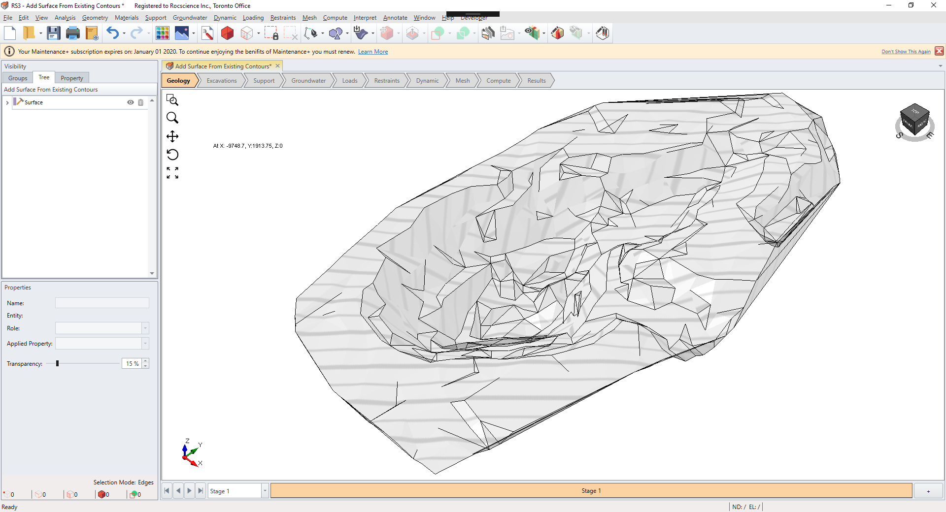 Add Surface From Existing Contours Geometry Model View