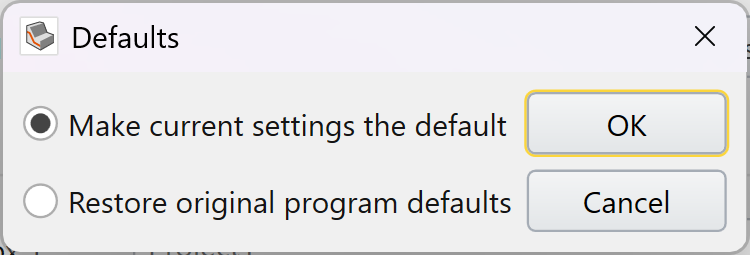 Defaults dialog