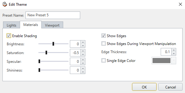 Edit Theme Dialog: Materials Tab