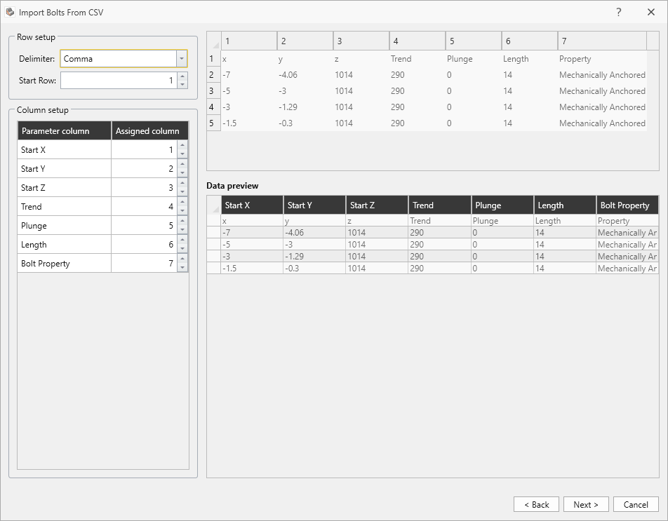 import bolts from csv dialog