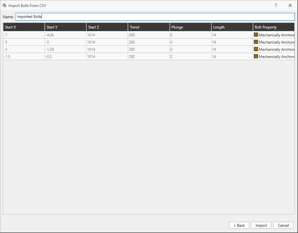 import bolts from csv dialog