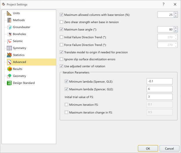 project settings dialog