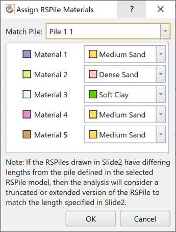 Assign RSPile Materials Dialog