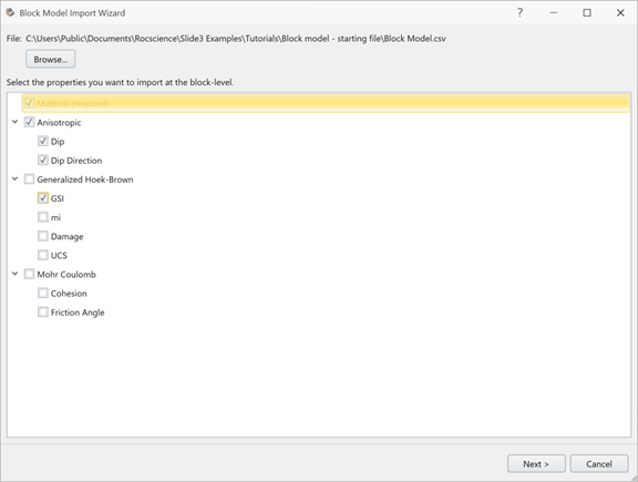 Block Model Import Wizard Dialog 3