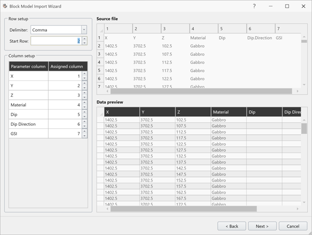 Block Model Import Wizard Image 2