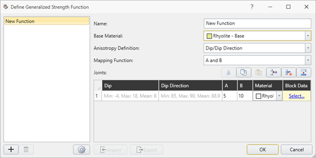 Define Generalized Strength Function Dialog