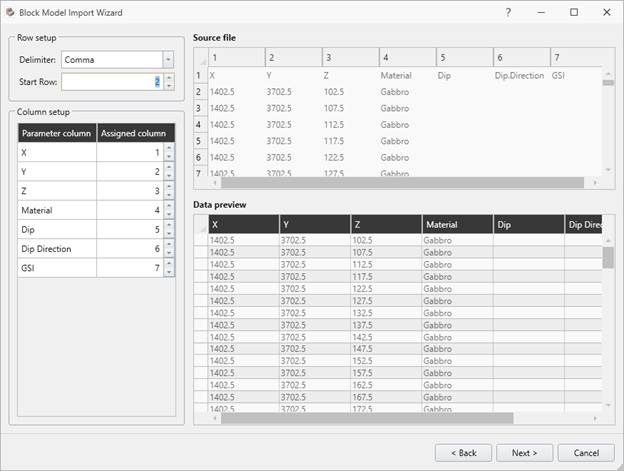 Block Model Import Wizard Dialog 2