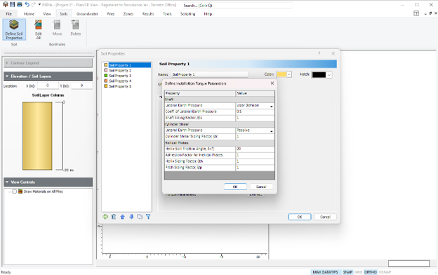 Figure 2. Define Capacity Parameters dialog showing independent lateral earth pressure settings.