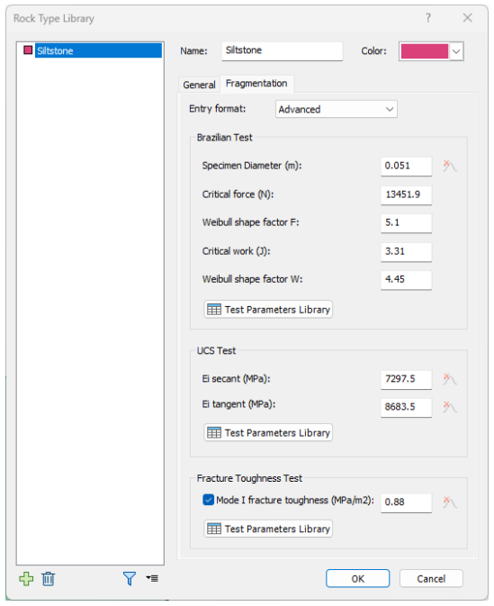 Figure 5. Seeder material characterization with access to Test Parameters Library for reference parameters