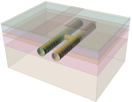 Figure 1. 3D geometry of the twin tunnels with cross-passage.