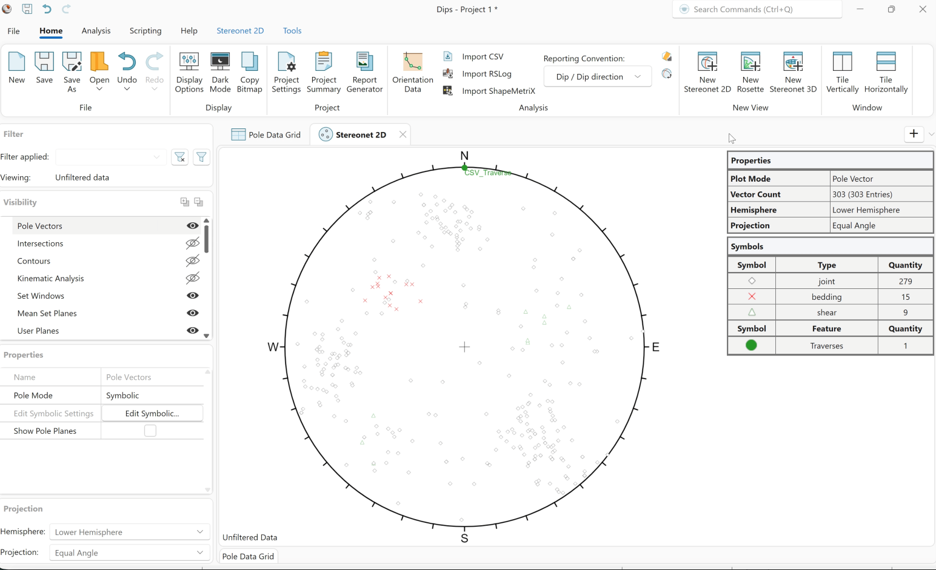 Figure 11. Stereonet mapping with CSV file to DIPS directly from RSInsight.