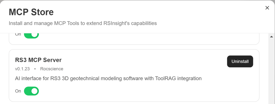 Figure 3. Enable the RS3 MCP server in RSInsight desktop app.