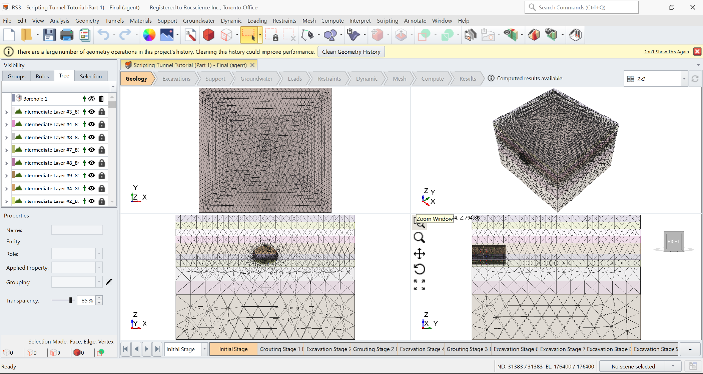 Figure 7. RS3 Model with mesh created from RSInsight directly to RS3.&nbsp; 