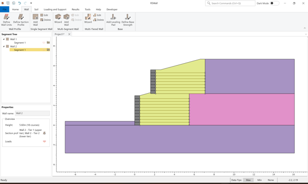 Figure 2. A multi-tiered MSE wall model created in RSWall.