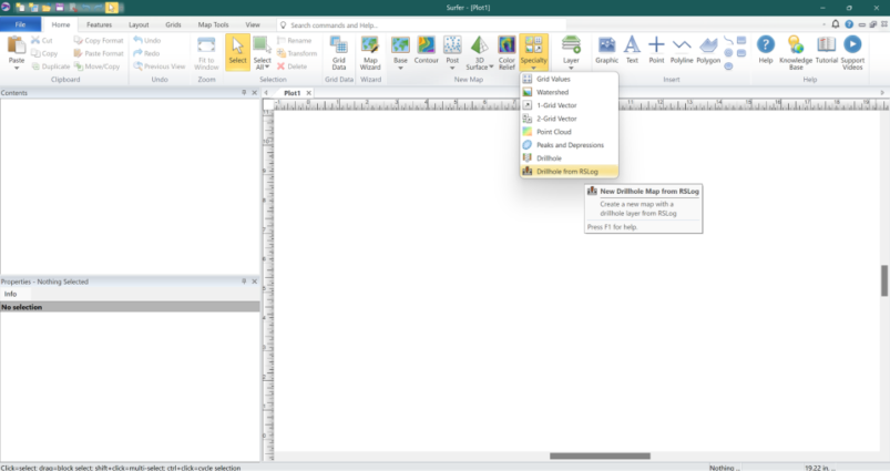 Figure 1: Importing RSLog borehole data using the 'Drillhole from RSLog' menu
