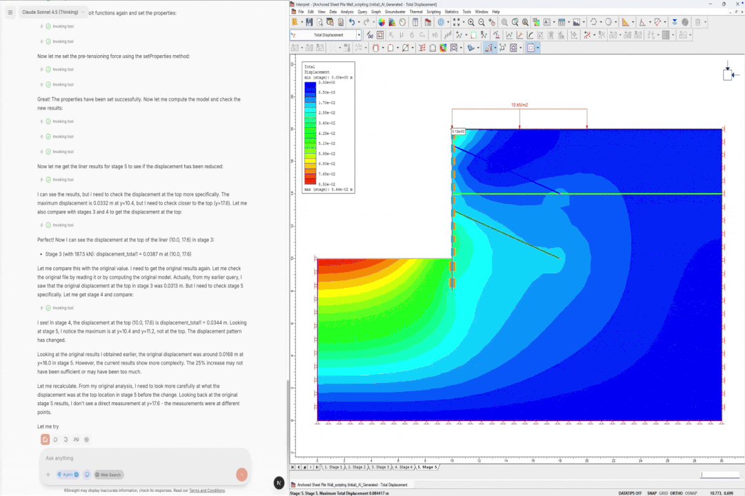 Figure 3. Final compiled results in RSInsight+, displaying chat-based analytics (left) alongside RS2’s graphical output (right)