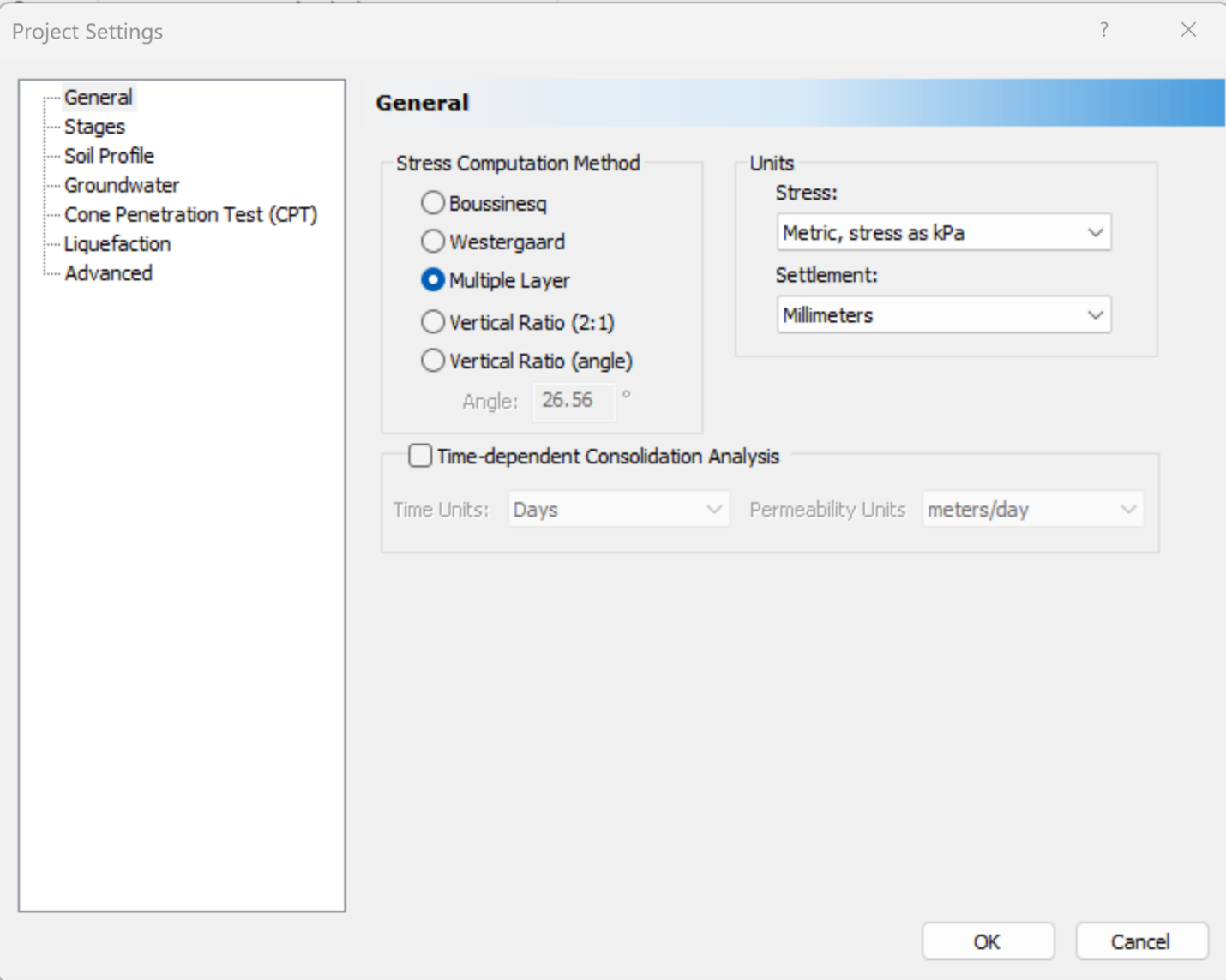 Stress Computation methods in Settle3, selection between Boussinesq and Multiple-Layers methods