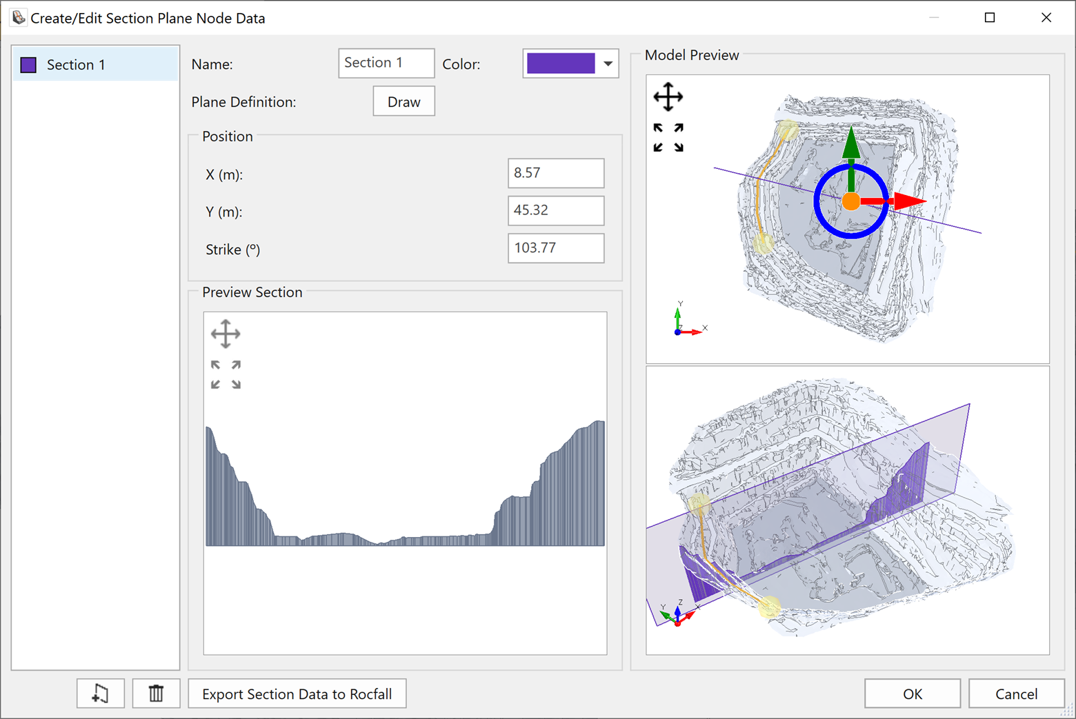 2D section through the 3D model