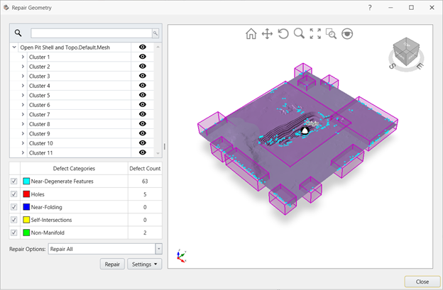 3D Dialog Box Repair Geometry