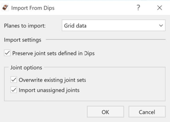 • Preserve joint sets defined in Dips: Imports each set as a separate, editable group in RocSlope2