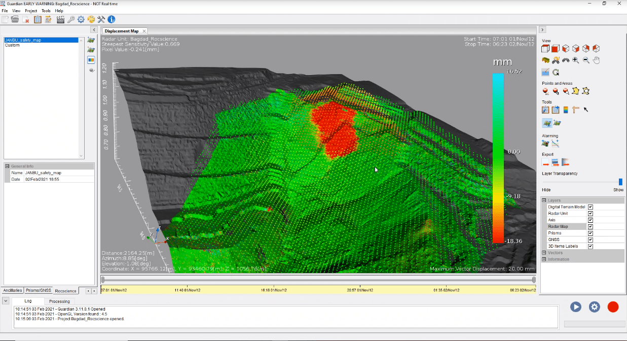 The safety map will be visualized on Guardian as a colored point clouds; - The color has to be defined by a second colourbar that the user will be able to edit by clicking the colourbar button in the Rocscience tab.