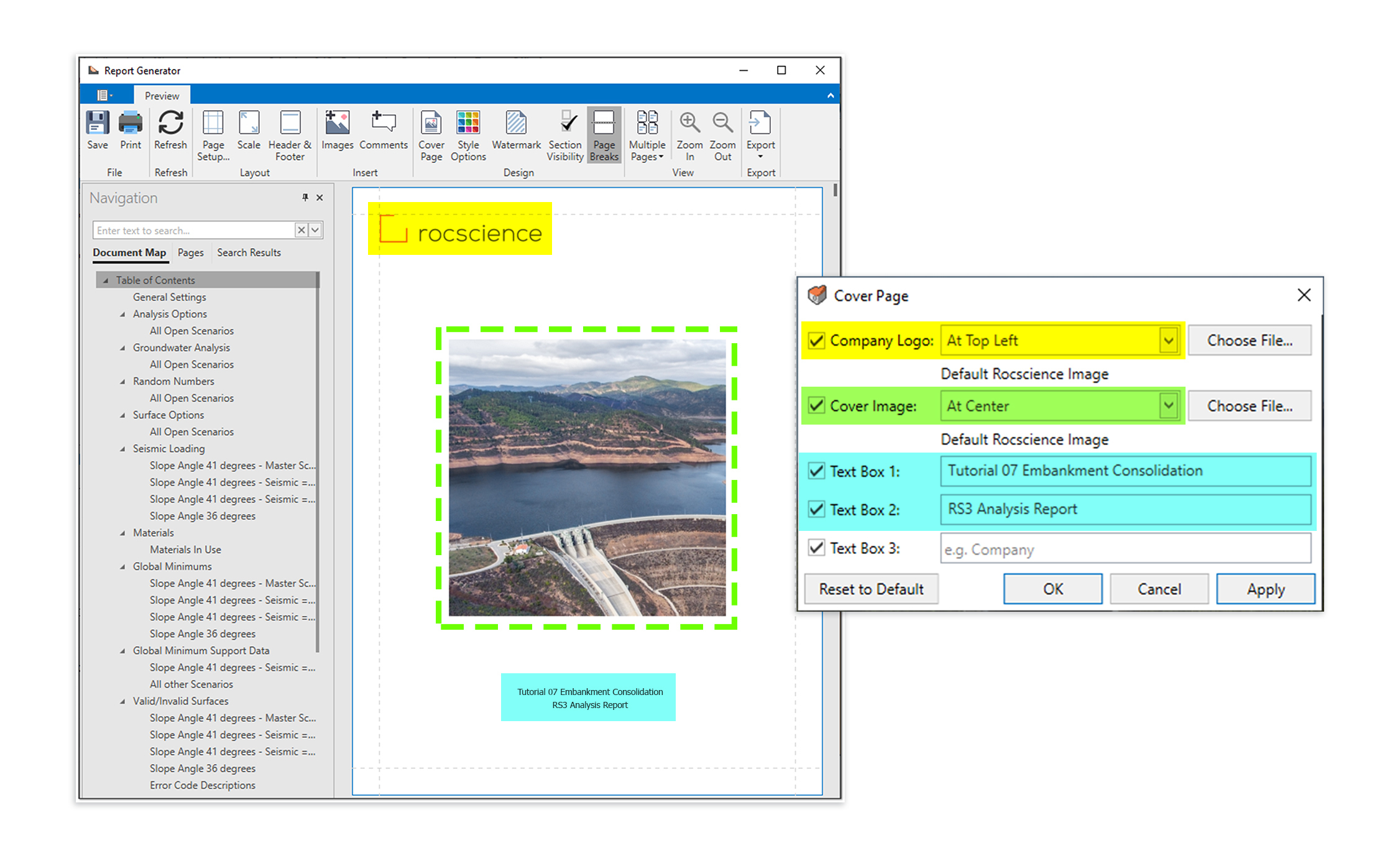 RS3 Dialog Showing Report Generator