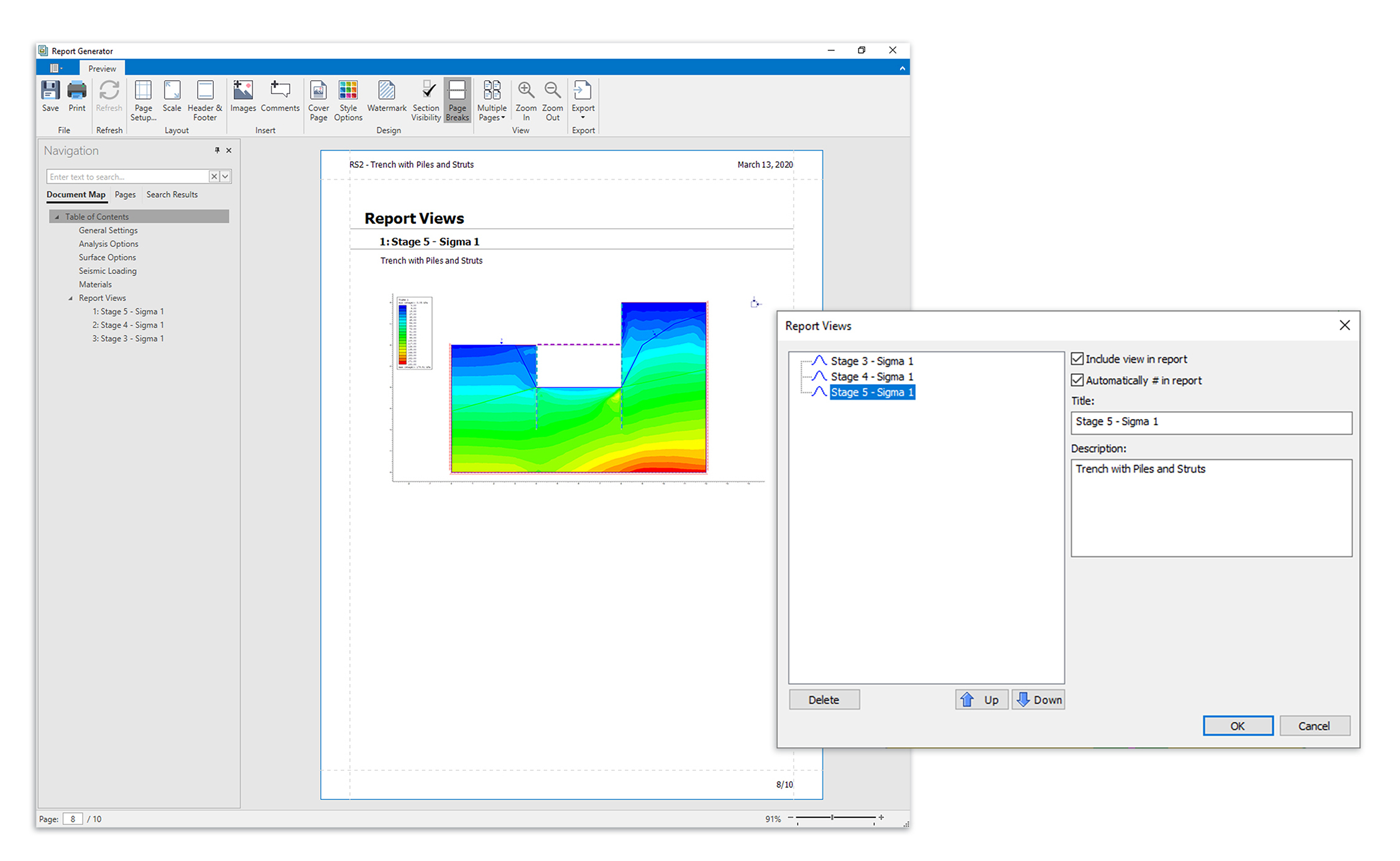 The image is showing RS2 report generator dialog