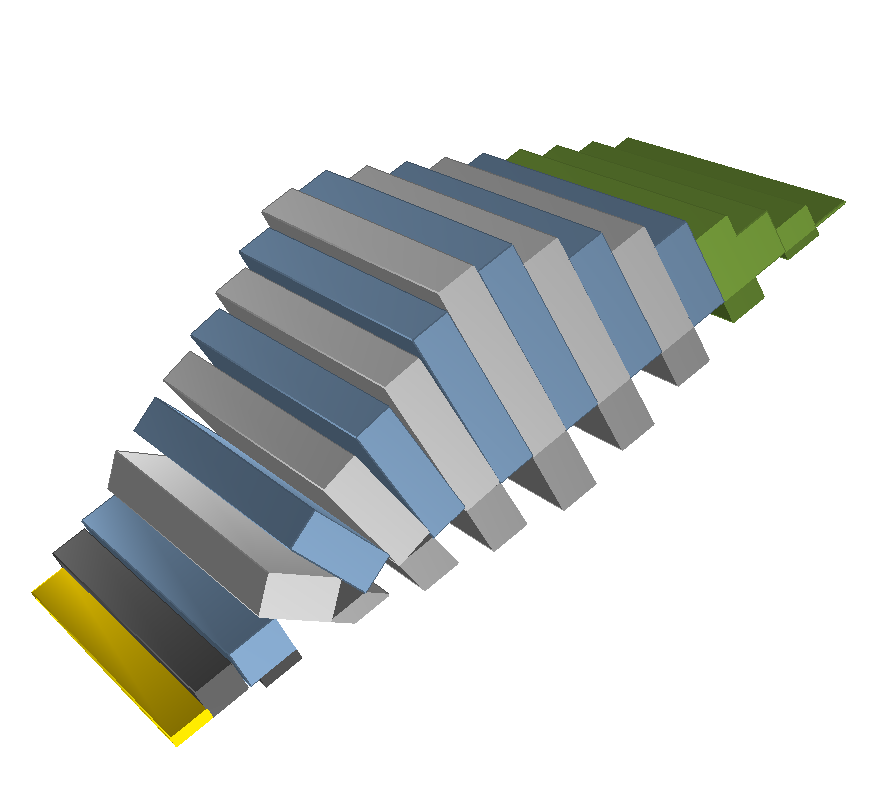 3D view of Hybrid Block-Flexural Toppling model in RocTopple Toppling View