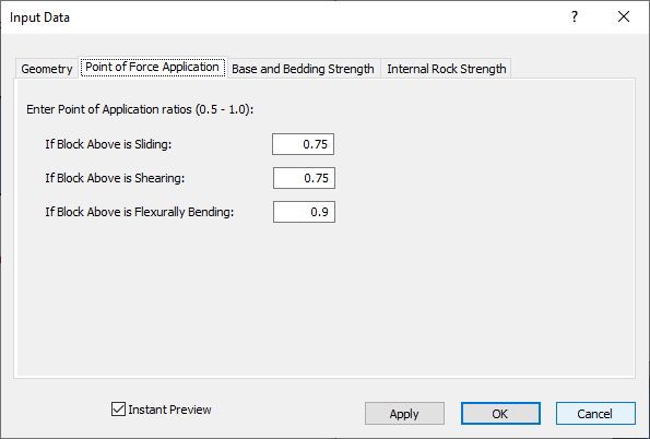 Point of Force Application entry in RocTopple