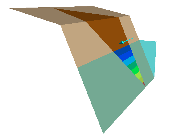 SWedge tetrahedral wedge model with ponded water and joint water applied to the slope and internal surfaces