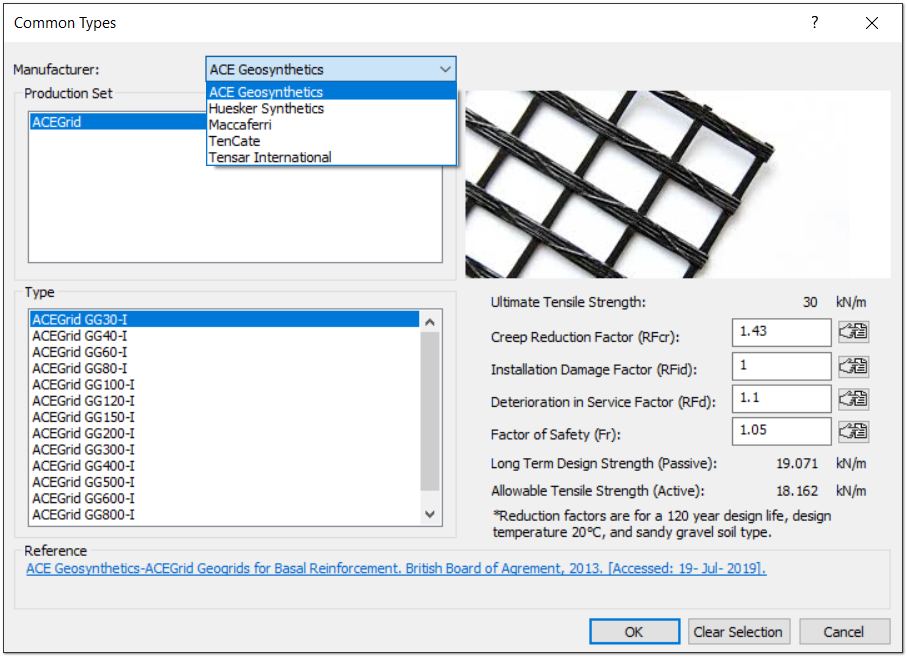 Image showing the common geosynthetic support types in Slide2