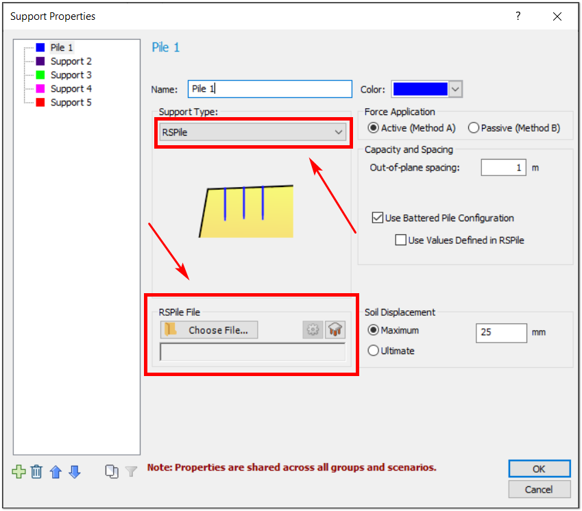 Slide2 dialog dashboard for defining support properties