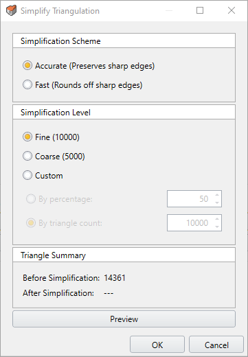 The image shows the simplify triangulation dialog box in RS2