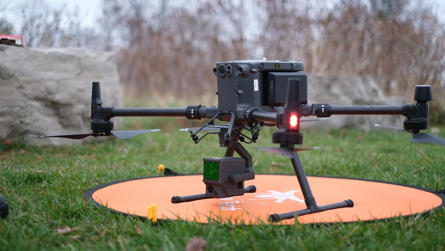 Figure 2. Drone with payloads for photogrammetry and LiDAR (model DJI Matrice 300).
