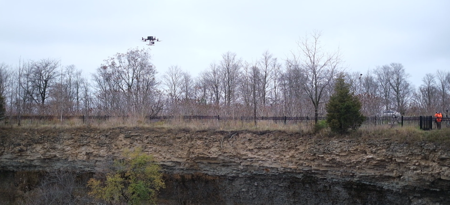 Figure 3. Drone in flight to scan the slope geometry.