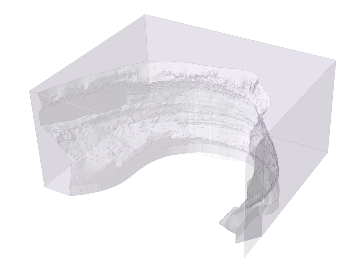 Figure 8. The final 3D model compatible with Slide3, RocSlope3, RocFall3, and other 3D Rocscience products.
